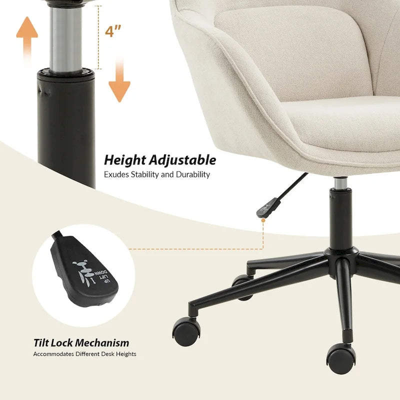 Victoria Curved Backrest 0ffice Chair Rotatable With Casters And Metal Base by HULALA HOME