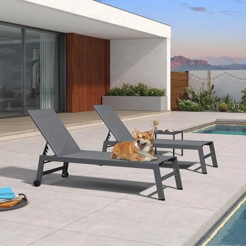 PURPLE LEAF Patio Chaise Lounge Set for 2 Outdoor Chaise Lounger Chair with Aluminum Frame