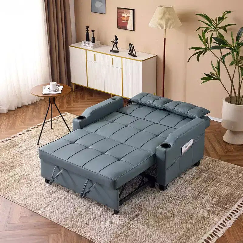 Upholstered Cats Claw Leather Convertible Reclining Sleeper Sofa Bed With Cushions For Small Spaces