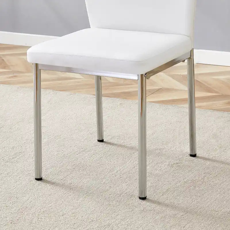 Luxury Simple Chair Set of 6 PU High Resilience Dining Chair with Metal Silver Leg Kitchen Armless Side Chair