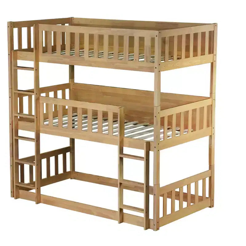 Triple Twin Bunk for Kids, Twin over Twin over Twin Detachable Bunk Bed with Ladder and Guardrail, Separate into 3 Beds