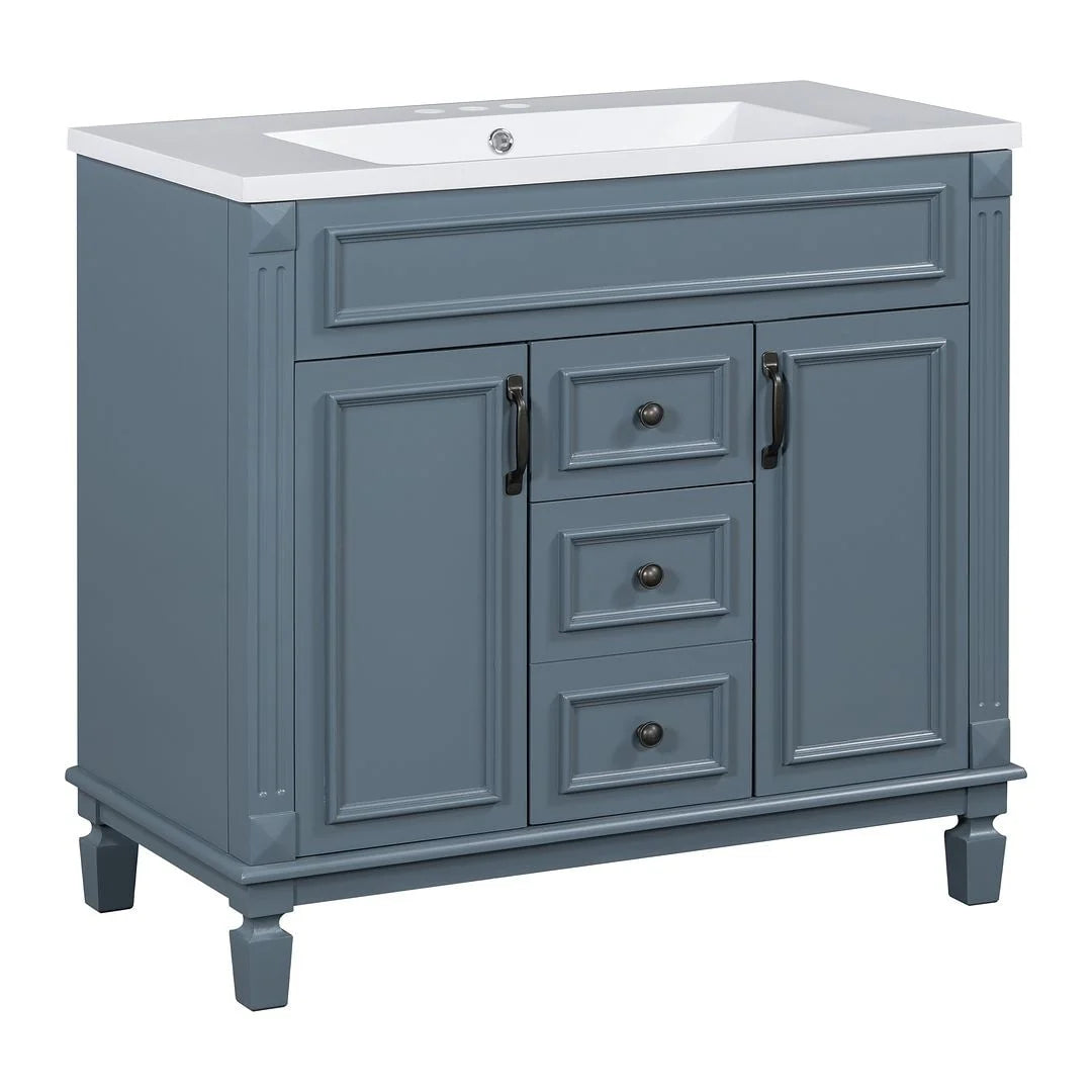 36 Modern Bathroom Vanity with Top Sink and Mirror Cabinet,2 Doors and 2 Drawers