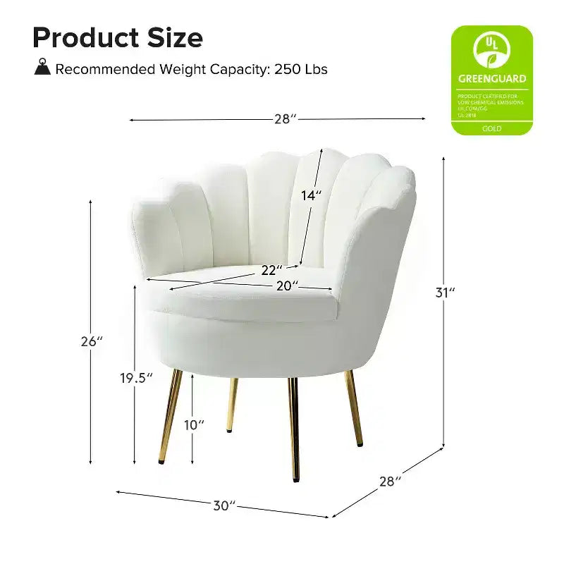 Comfy Barrel Chair with Golden Metal Legs, Living Room Accent Chair