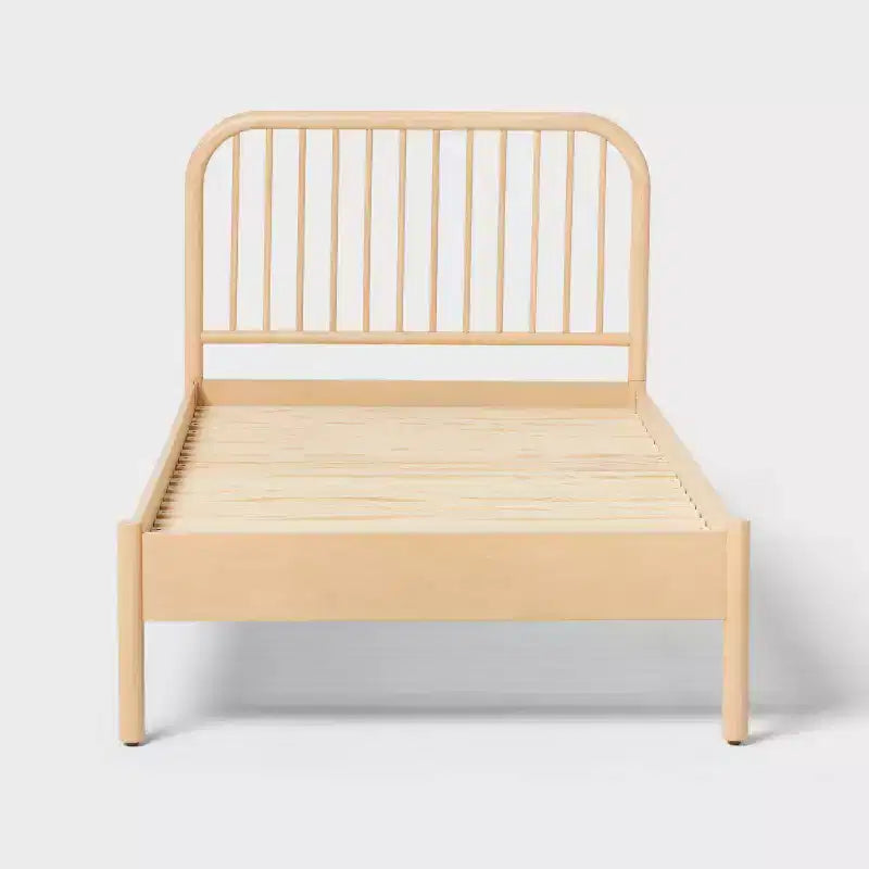 Twin Natural Wood Platform Bed, Kids Rubberwood Frame
