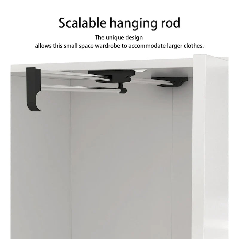 Wardrobe Clo Armoire wi/Mirror & Scalable Hanging Rod Space Saving