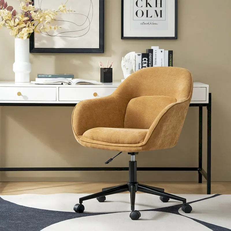 Victoria Curved Backrest 0ffice Chair Rotatable With Casters And Metal Base by HULALA HOME