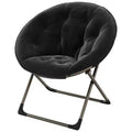 Saucer Chair, Comfy Chair Faux Fur Lounge Moon Chair with Folding Metal Frame, Flower Accent Seat