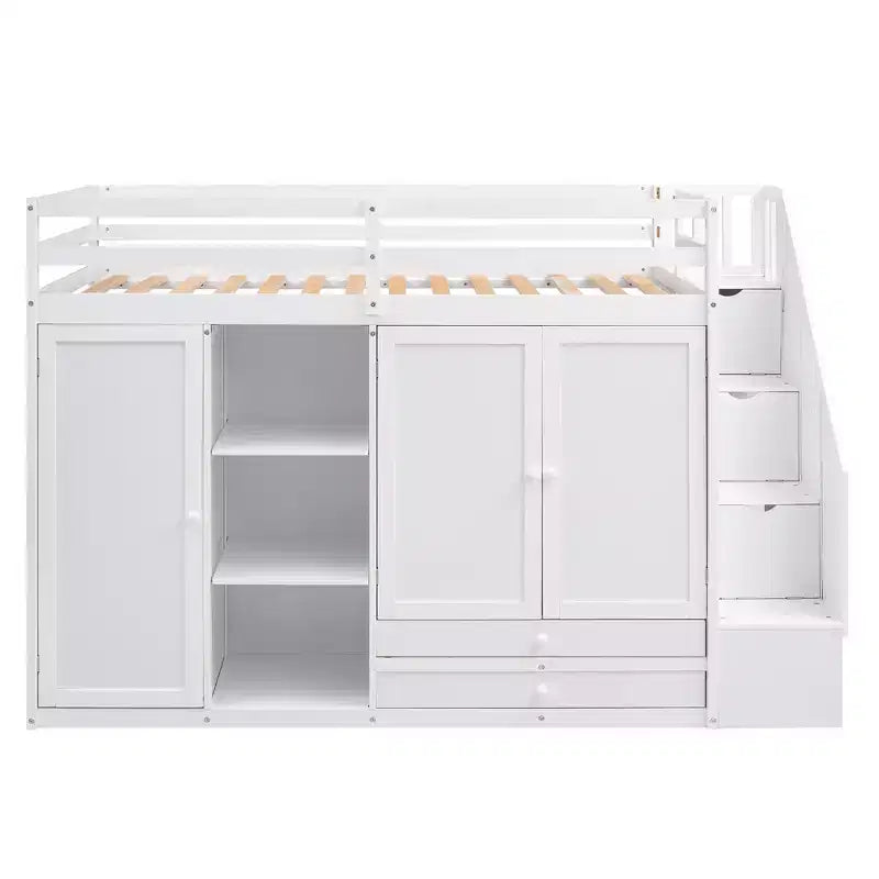 93.3 Functional Loft Bed with Wardrobes, Shelves, Drawers and Storage Ladder