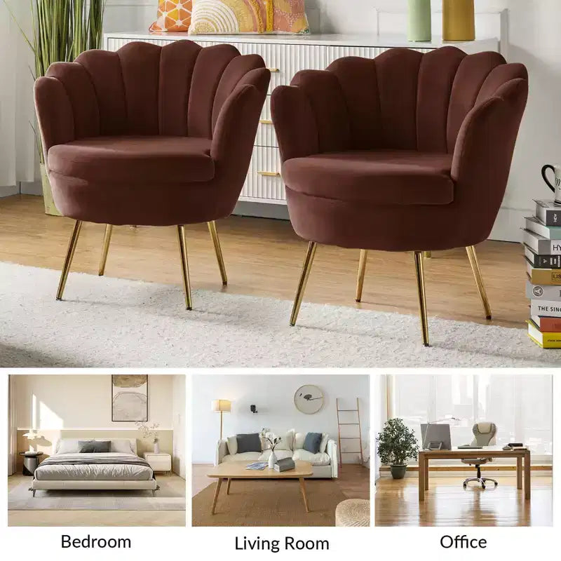 Comfy Barrel Chair with Golden Metal Legs, Living Room Accent Chair