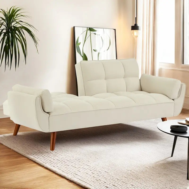 75.39 INCH Futon Sofa Bed, Convertible Folding Futon Couch Recliner Lounge For Living Room With 2 Pillow/Armrest