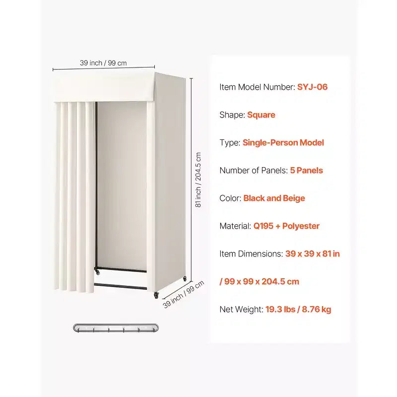 VEVOR Fitting Room, Dressing Room with Thick Polyester Curtains, Privacy Space with Shading Curtain and a Hook, 39 x 39 x 78 in, Gray