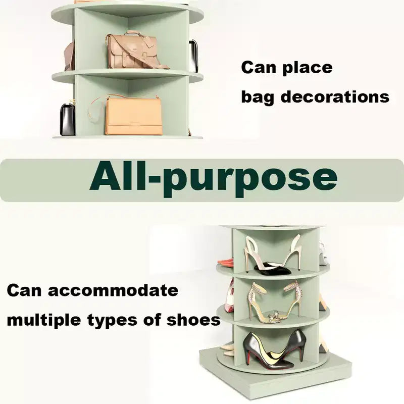 Spinning Shoe Rack Tower, 360 Revolving Display Shoe Closet, Round Vertical Storage Shoe Rack, Rotating Handbag Shoes Organization
