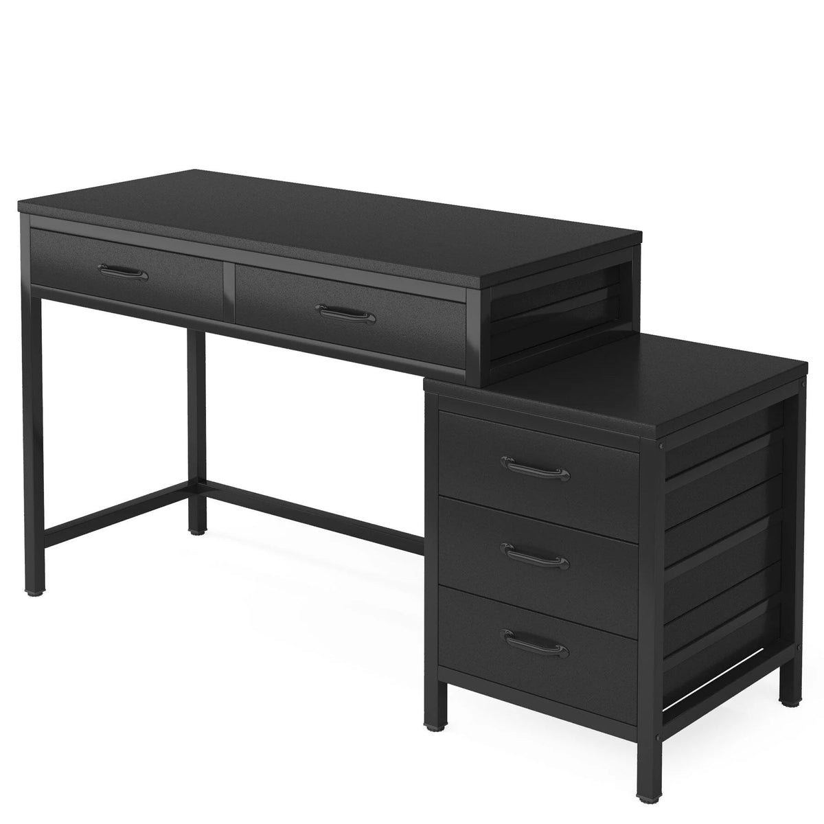 Reversible Computer Desk with 5 Drawers, Home Office Desk with File Cabinet Drawer Printer Stand
