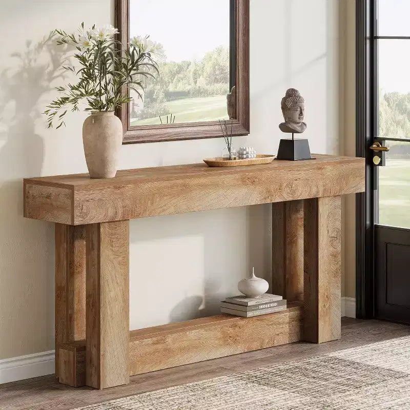 62.99-Inch Wood Console Table, 2-Tier Narrow Long Farmhouse Entryway Table