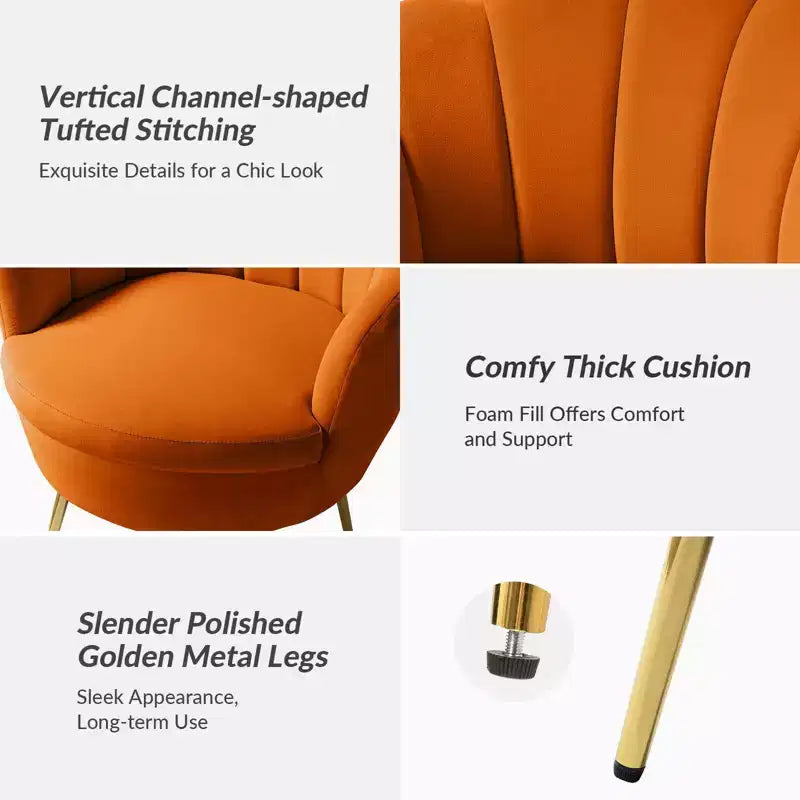 Comfy Barrel Chair with Golden Metal Legs, Living Room Accent Chair