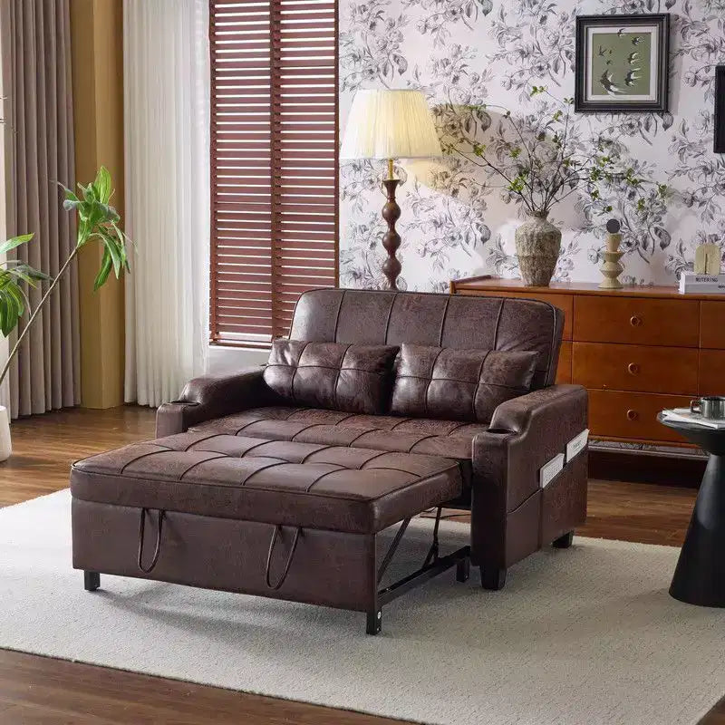 Upholstered Cats Claw Leather Convertible Reclining Sleeper Sofa Bed With Cushions For Small Spaces