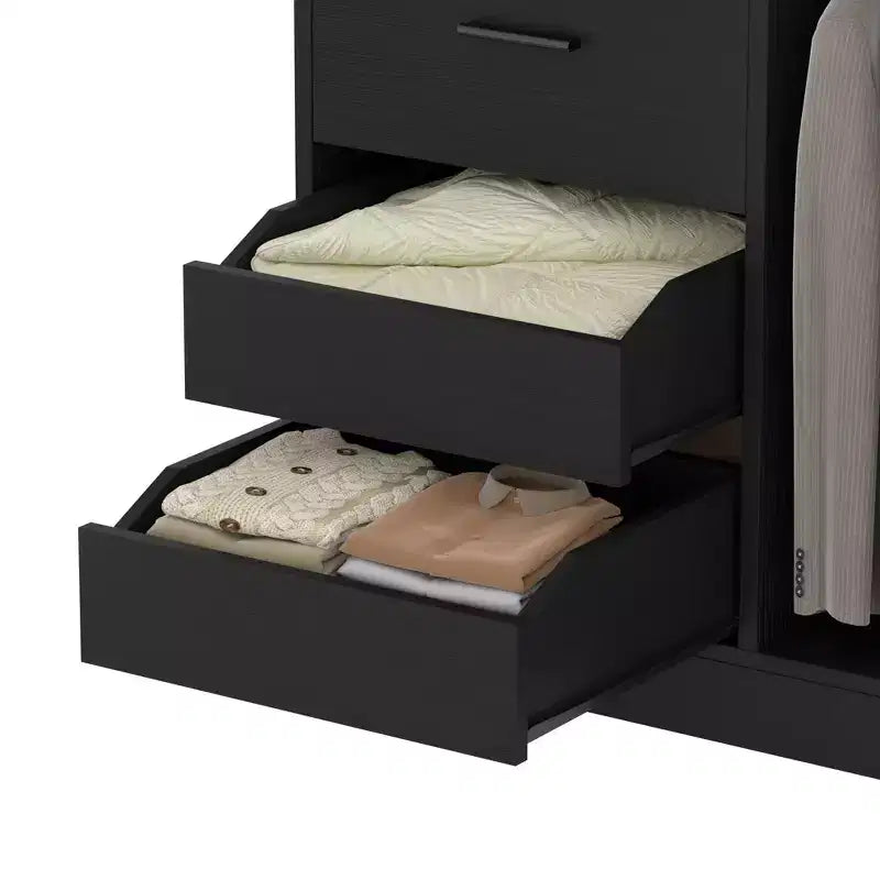 Closet Organizer with Wood Drawers, Freestanding Closet System with Hanging Rods