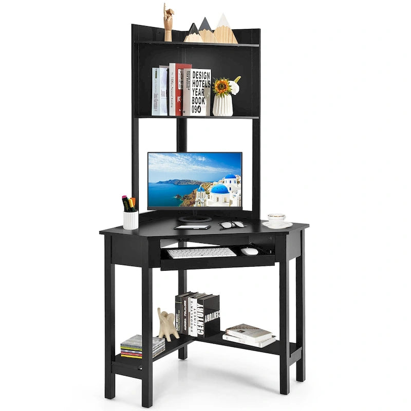 Corner Desk with Hutch Triangle Corner Computer Desk with Bookshelves