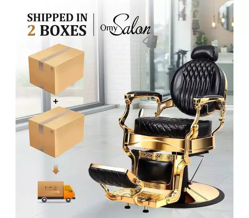 Karl Home Black and Gold Retro Heavy Duty Hydraulic Recline Barber Chair