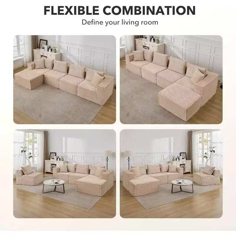 107/ 137 Modular Sectional Cloud Couch,Deep Seat Boneless Couch,Convertible Comfy Floor Sofas with Ottomans and Memory Foam