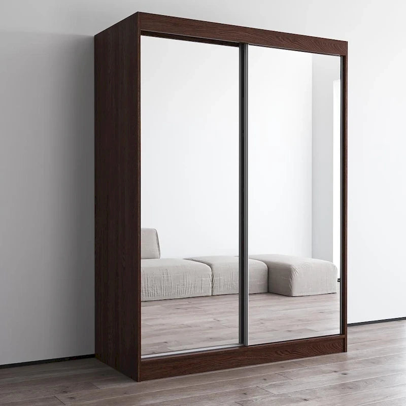 Mirrored 2-Door Wardrobe Armoire with High-Gloss Finish | 47 or 59 Wide