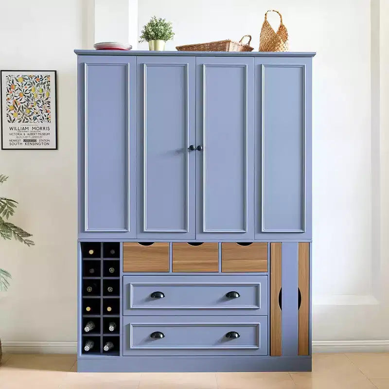 Whisen 71 Tall Freestanding Kitchen Pantry, Large Dining Storage Cabinet Cupboard Sideboards With 4 Foldable Doors, Shelves, Wine Racks