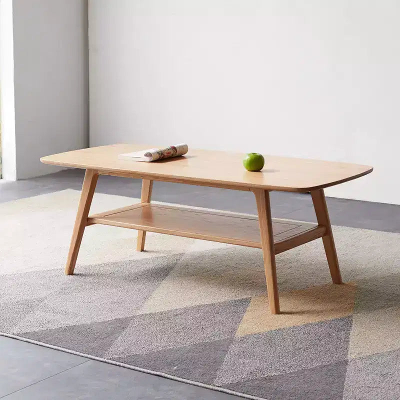 GDFStudio Wright Modern Solid Oak Wood Rectangle Coffee Table With Storage Shelf