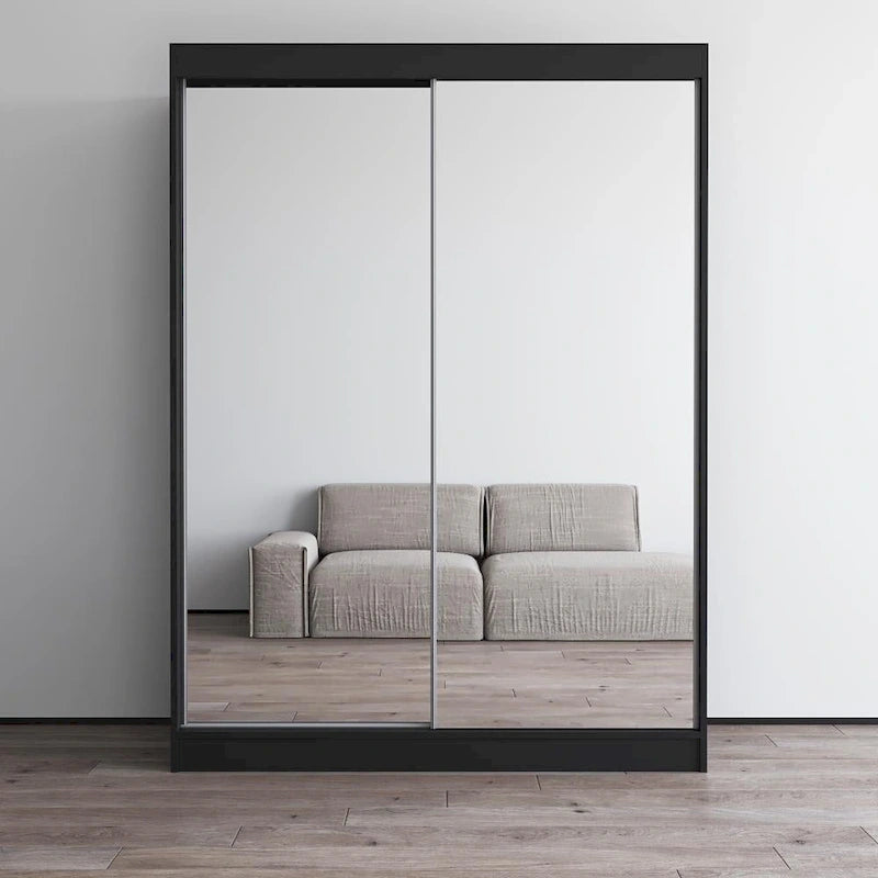 Mirrored 2-Door Wardrobe Armoire with High-Gloss Finish | 47 or 59 Wide