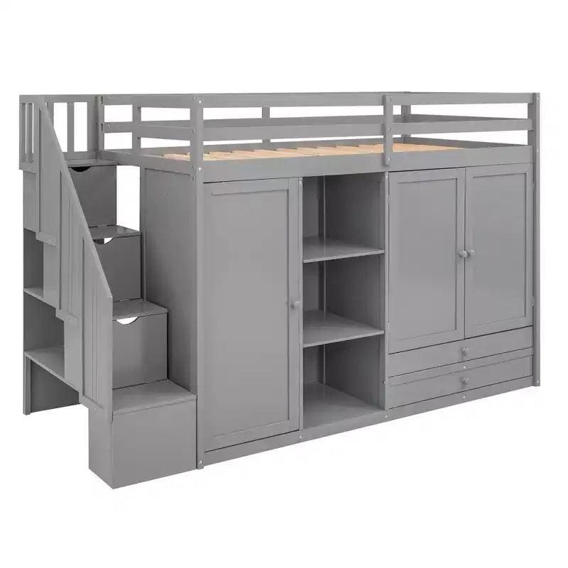 93.3 Functional Loft Bed with Wardrobes, Shelves, Drawers and Storage Ladder