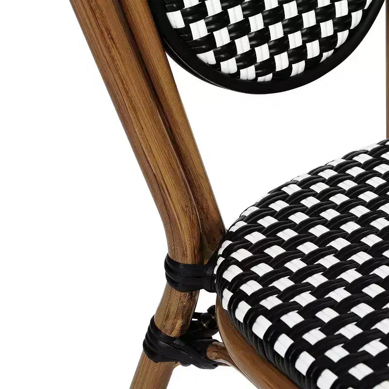 Flash Furniture Lourdes Indoor/Outdoor Commercial Thonet Bistro Stacking Chair, PE Rattan and Aluminum Frame