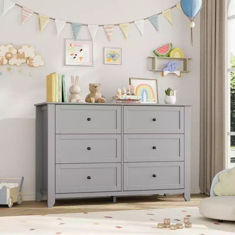 6 Drawer Dresser for Bedroom, Large Dresser with Deep Drawers & Metal Knobs, Modern Wooden Chests of Drawers for Entryway, Hallway