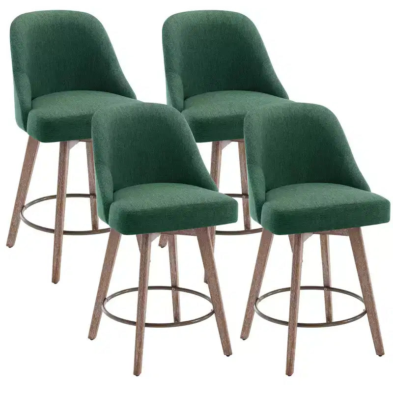 Bekrvio 26 Counter Height Swivel Bar Stools Set of 4 Backs and Wood Legs,Linen Fabric/PU Leather Upholstered Barstools for Kitchen Island