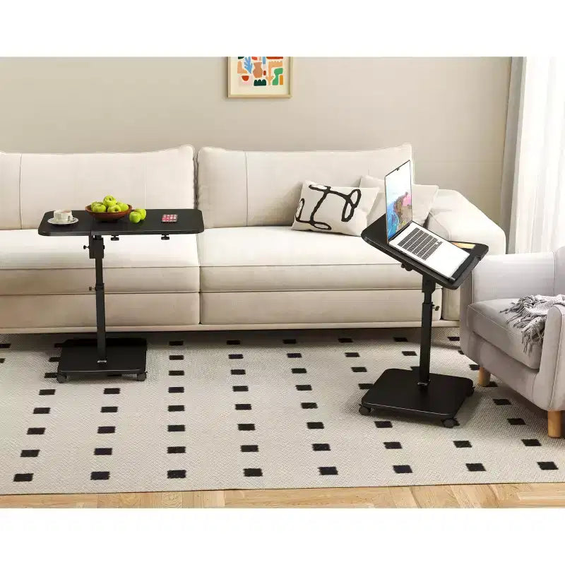 1 Set c-Shaped Side Table, Height Adjustable Overbed Bedside Table with Wheels, Multi-Purpose Sofa Table & Laptop Desk for Small Spaces
