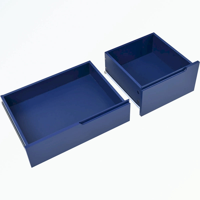 Desserte de cuisine roulante avec 8 tiroirs et un comptoir en bois, noir/bleu/blanc