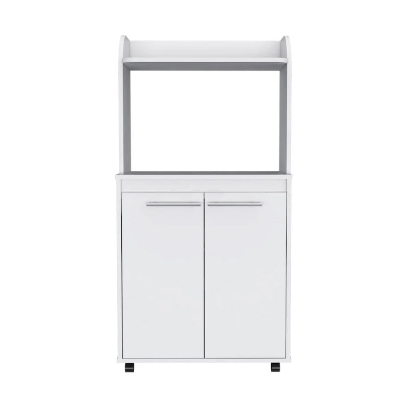 Meuble de cuisine roulant avec micro-ondes, étagère ouverte et rangement à double porte