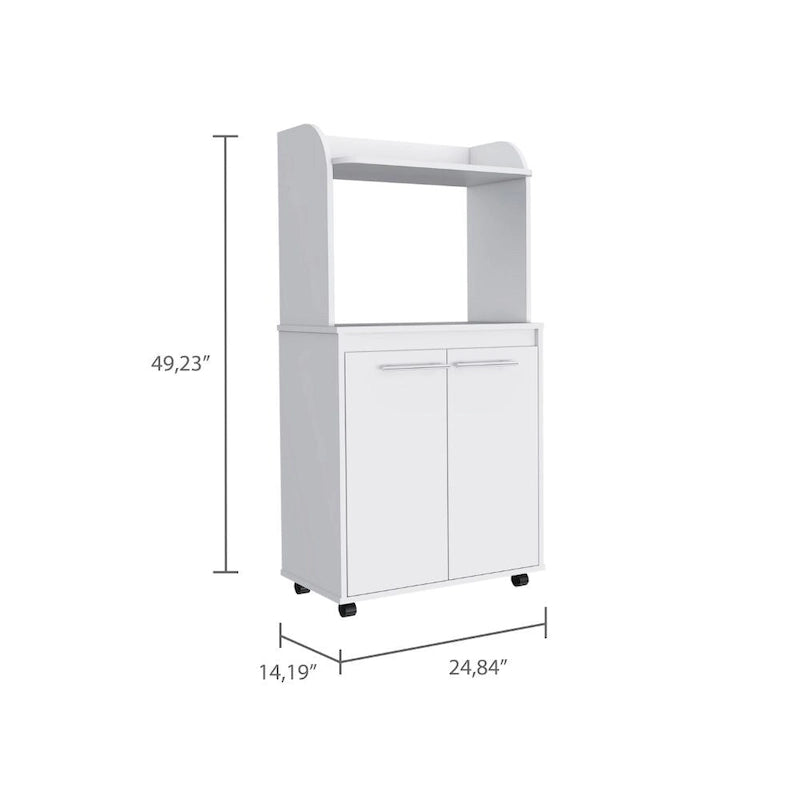 Meuble de cuisine roulant avec micro-ondes, étagère ouverte et rangement à double porte