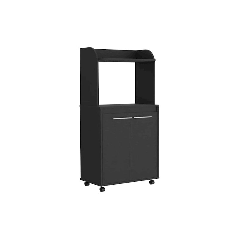 Meuble de cuisine roulant avec micro-ondes, étagère ouverte et rangement à double porte