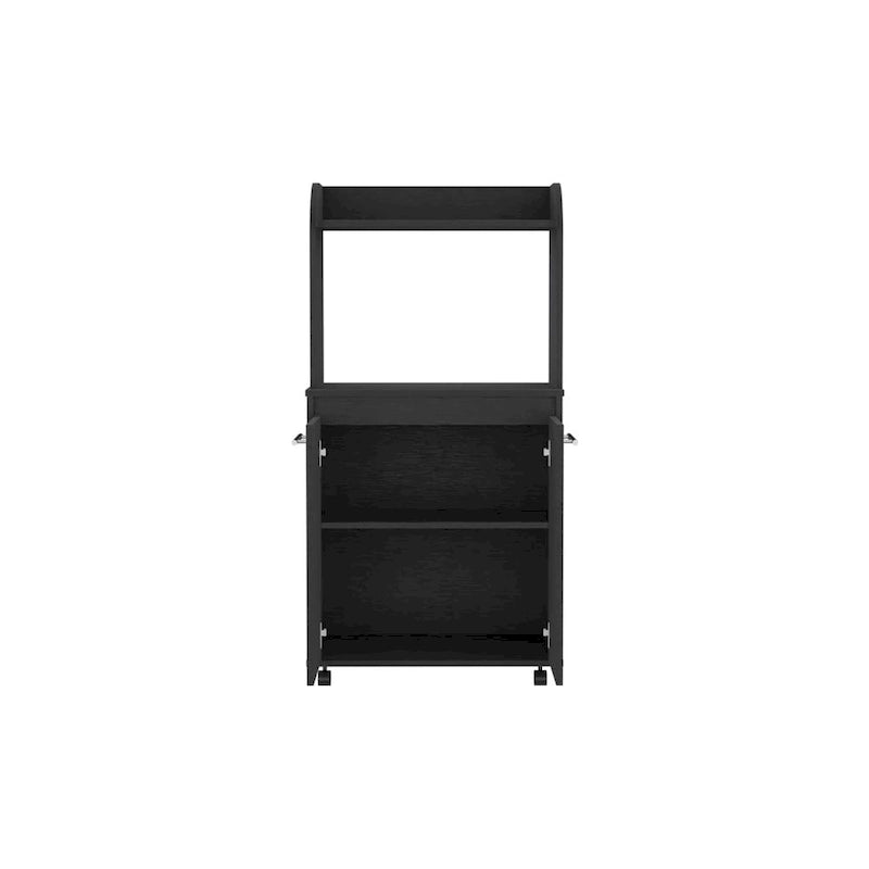 Meuble de cuisine roulant avec micro-ondes, étagère ouverte et rangement à double porte