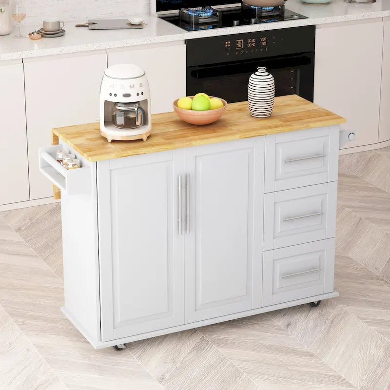 Dessert de cuisine roulant avec abattant, meuble à double porte, 3 tiroirs, roues verrouillables