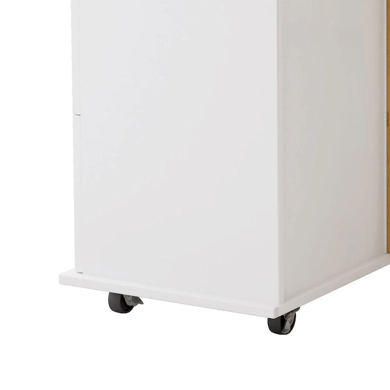 Dessert de cuisine roulant avec abattant, meuble à double porte, 3 tiroirs, roues verrouillables