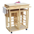 Dessertes pliantes carrées en bois massif avec 2 tabourets offerts - Naturel