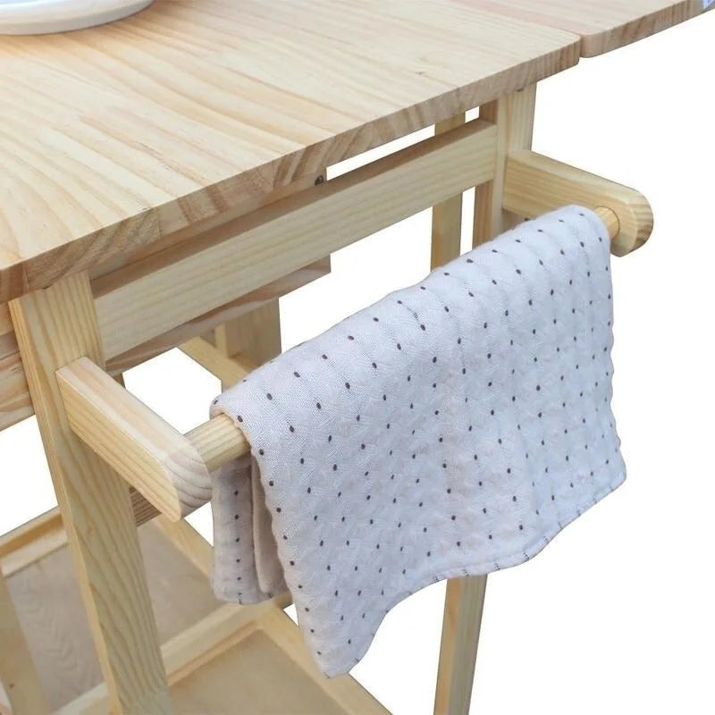 Dessertes pliantes carrées en bois massif avec 2 tabourets offerts - Naturel