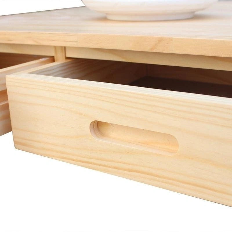 Dessertes pliantes carrées en bois massif avec 2 tabourets offerts - Naturel