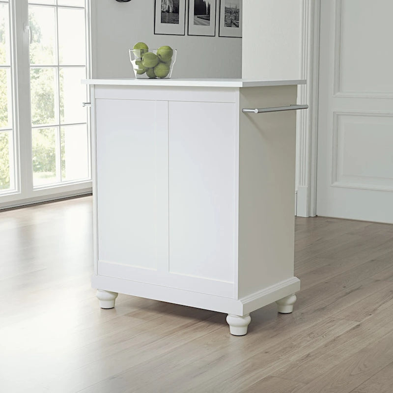 Îlot de cuisine portable avec dessus en granit blanc et armoire de rangement