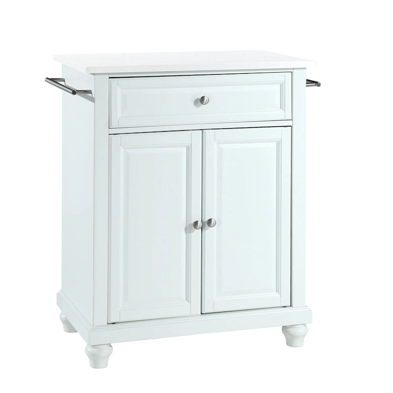 Îlot de cuisine portable avec dessus en granit blanc et armoire de rangement