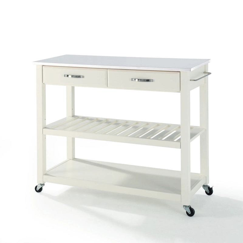 Desserte de cuisine en granite blanc avec tiroirs et roulettes blocables