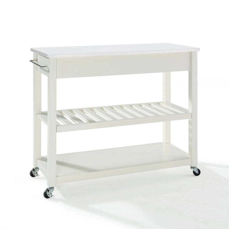 Desserte de cuisine en granite blanc avec tiroirs et roulettes blocables