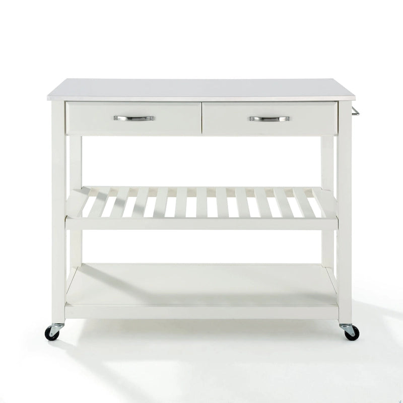 Desserte de cuisine en granite blanc avec tiroirs et roulettes blocables
