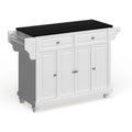 Îlot de cuisine blanc style ferme avec plateau en granit noir, 2 tiroirs et meuble de rangement à 4 portes