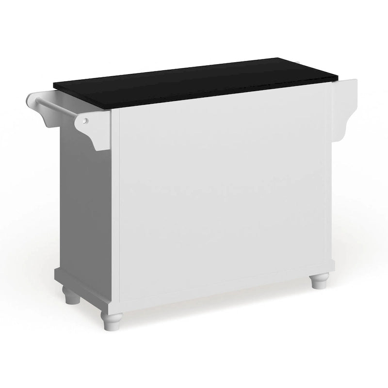 Îlot de cuisine blanc style ferme avec plateau en granit noir, 2 tiroirs et meuble de rangement à 4 portes